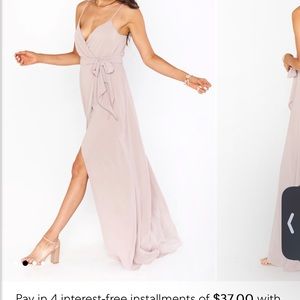 Show me your Mumu soft beige chiffon Liz Maxi. Perfect for a bridesmaid!